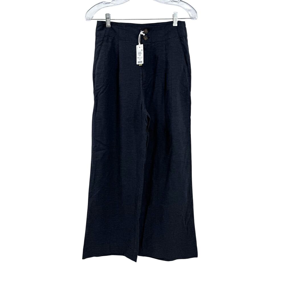 NWT Marine Layer Flora Hemp High Waisted Trouser Pants 4 Navy Gray Wide Leg